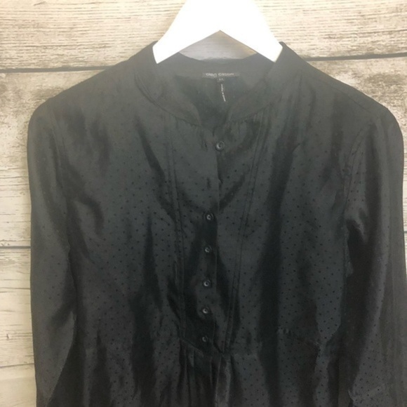 Oleg Cassini Black Tuxedo Polka Dot Mandarin Collar Button Up Blouse Med… - Picture 8 of 16